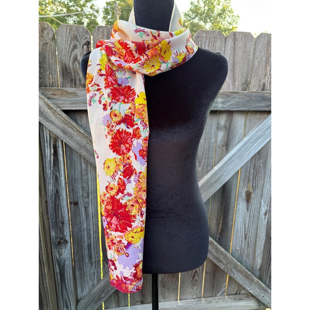 Jones New York Floral Scarf Oblong Red Yellow Purple Multi Color 58x10